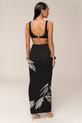 Black/Beige Tropic Dreams Palm Print Skirt