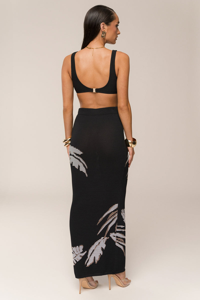 Black/Beige Tropic Dreams Palm Print Skirt