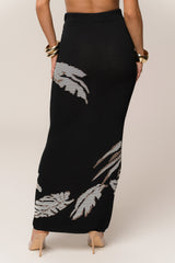 Black/Beige Tropic Dreams Palm Print Skirt