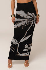 Black/Beige Tropic Dreams Palm Print Skirt