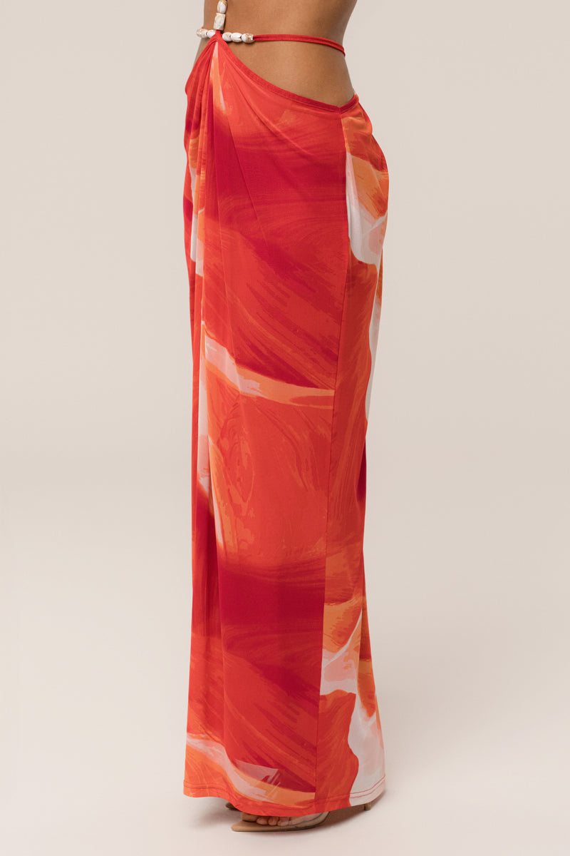 PRE-ORDER Sunset Red Hera Draped Maxi Skirt