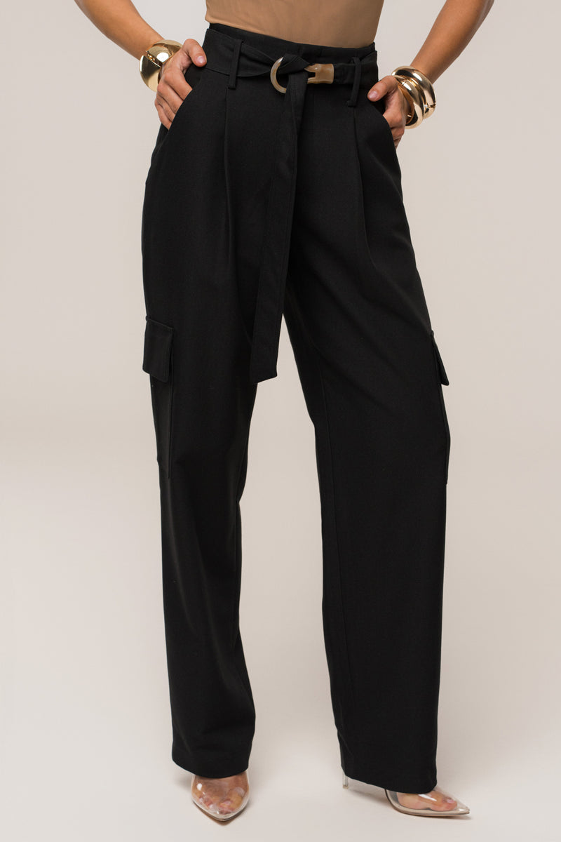 Black Alexis Belted Cargo Pants