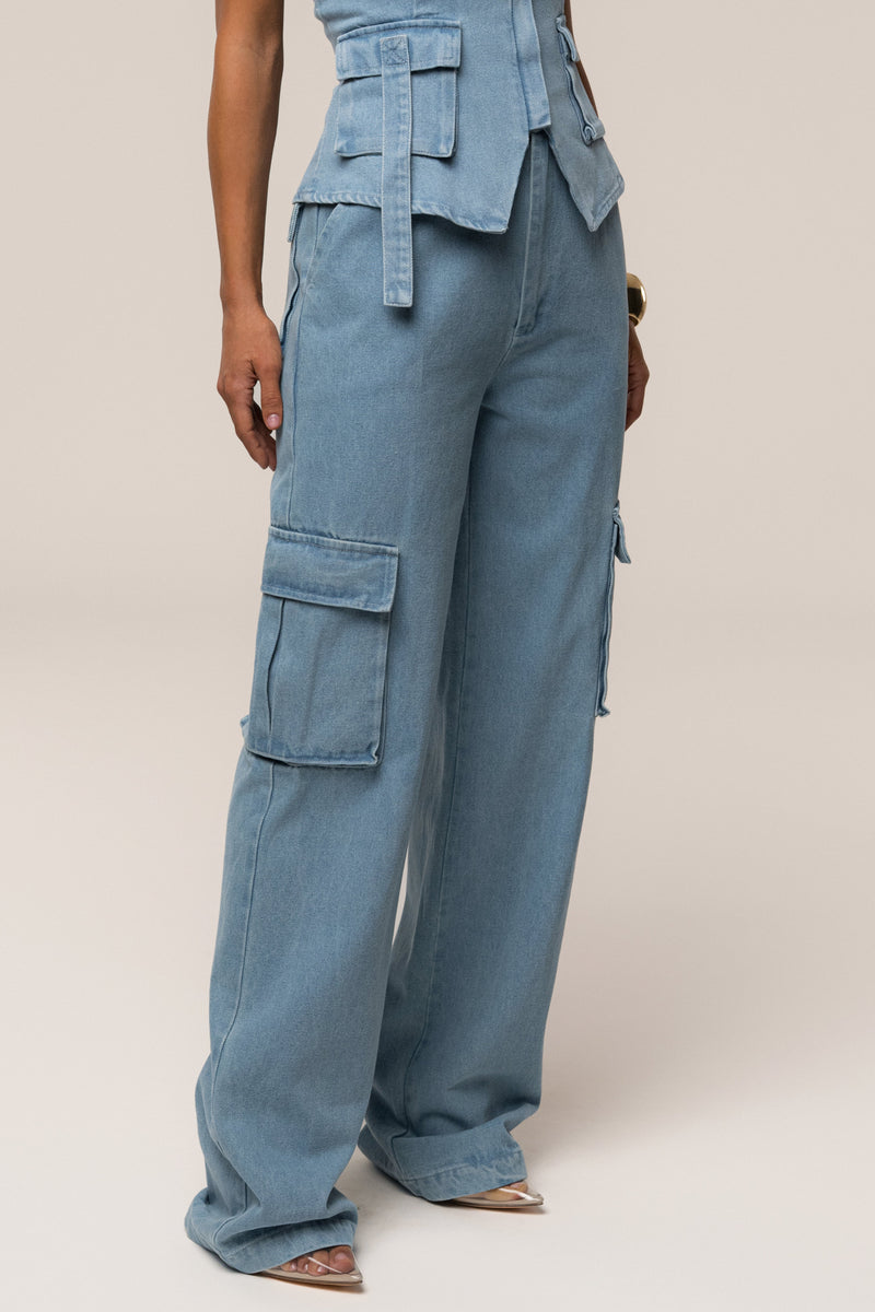 Medium Wash Denim Utility Cargo Pants