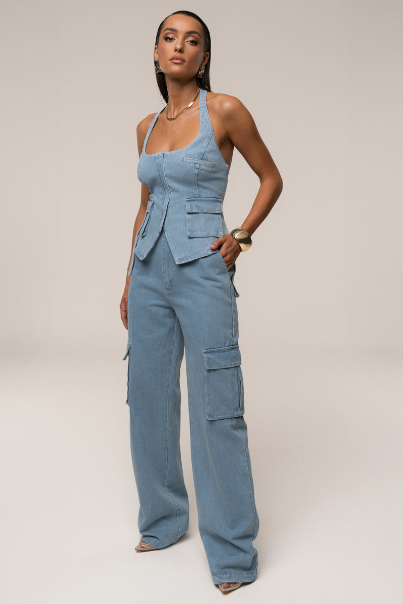 Medium Wash Denim Utility Cargo Pants