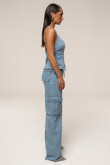 Medium Wash Denim Utility Cargo Pants