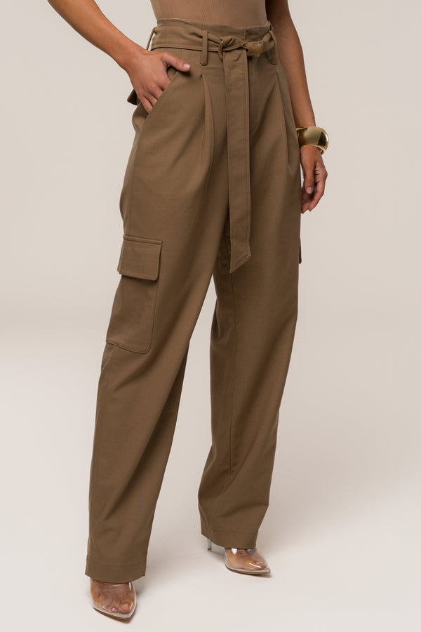 Tan Alexis Belted Cargo Pants