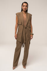 Tan Alexis Belted Cargo Pants