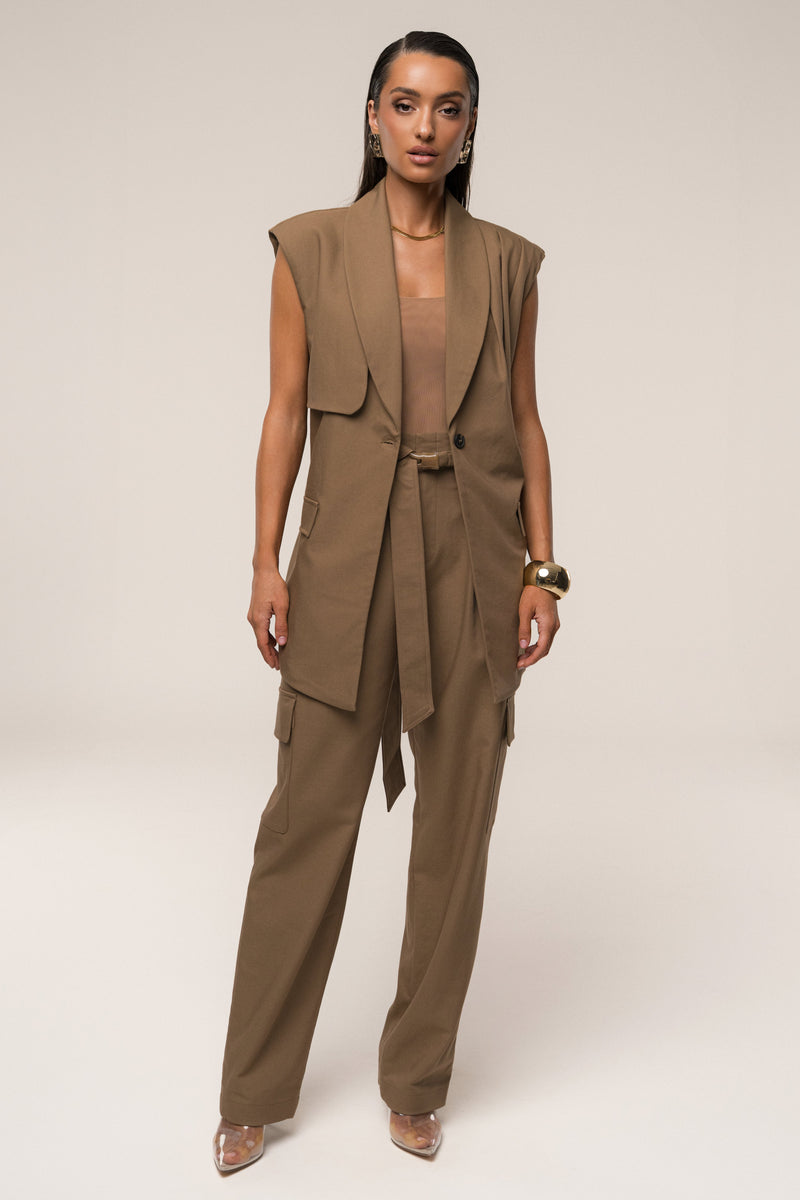 Tan Alexis Belted Cargo Pants