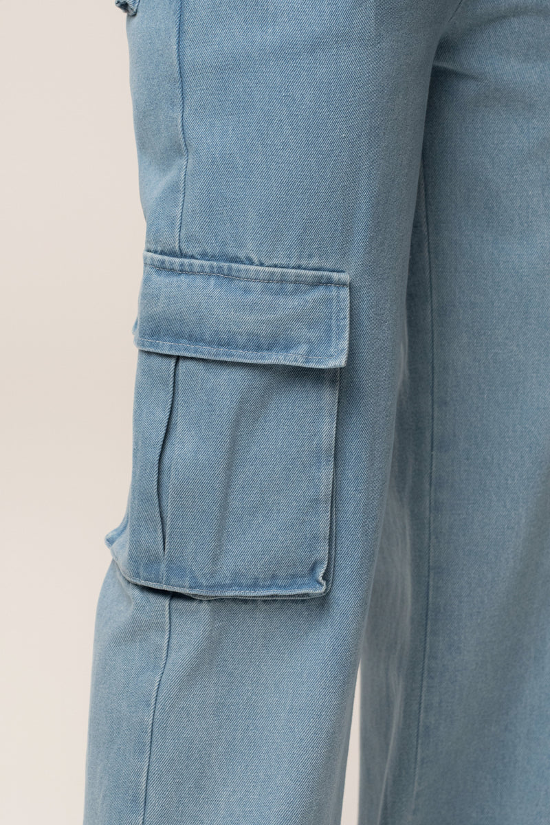 Medium Wash Denim Utility Cargo Pants