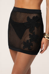 Black Cascade Embroidered Skirt