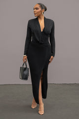 Black Hamptons Ribbed Slit Skirt