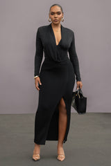 Black Hamptons Ribbed Slit Skirt