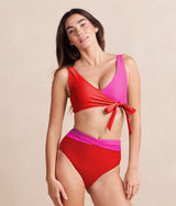 The Wrap High Leg High Rise Bikini Bottom - Lava & Hibiscus