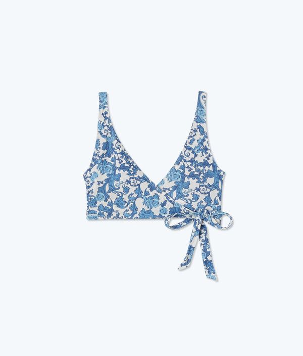 The Perfect Wrap Bikini Top - Garden Floral in White Sand & Pacific