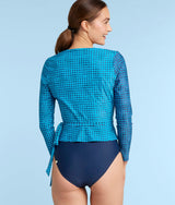 The Perfect Wrap Long Sleeve Cover-Up - Mixed Gingham in Calypso & Deep Sea