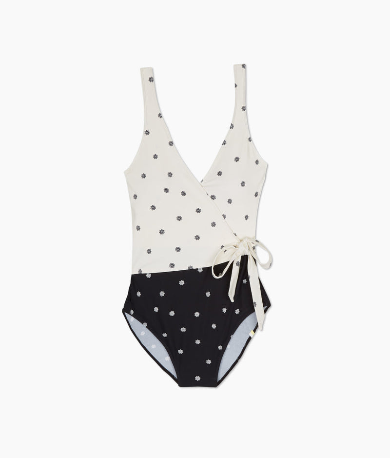 The Perfect Wrap One-Piece - Microfloral in Sea Urchin & White Sand