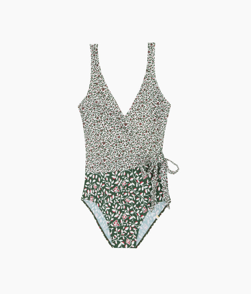 The Long Torso Perfect Wrap One Piece - Twilight Floral in Olive