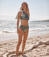 The Ruched High Leg High Rise Bottom - Bower in Seaglass & Watermelon
