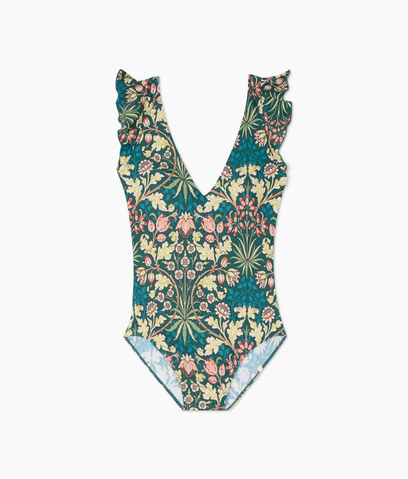 The Long Torso Ruffle Backflip - Hyacinth in Sunburst & Teal