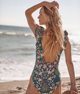 The Long Torso Ruffle Backflip - Hyacinth in Sunburst & Teal