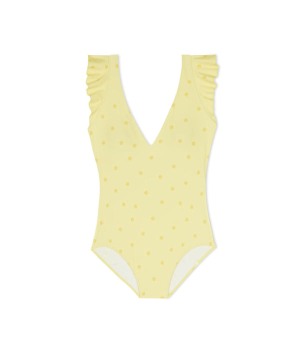 The Ruffle Backflip - Microfloral in Butter Yellow