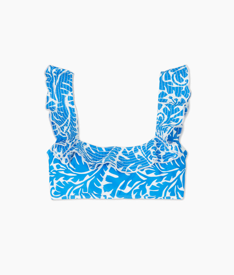 The Ruffle Seaway Square Neck Bikini Top - Floral Wave in Azure