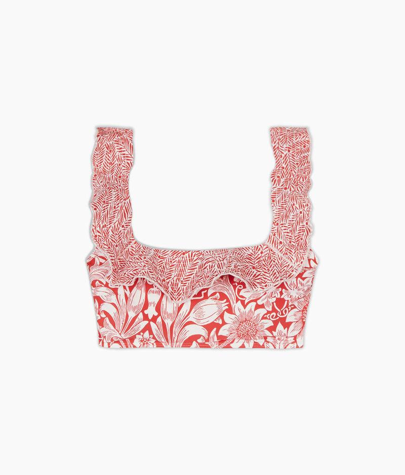 The Ruffle Seaway Square Neck Bikini Top - Sunflower and Yew & Aril in Watermelon