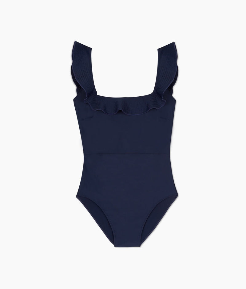The Ruffle Seaway Square Neck One-Piece - Deep Sea
