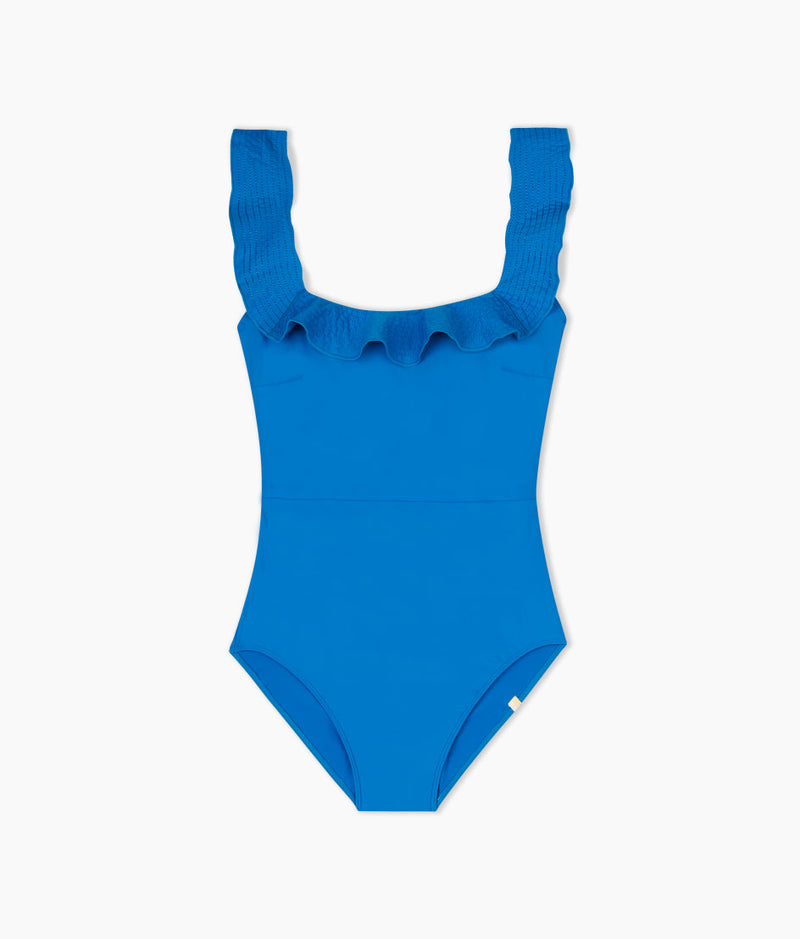 The Ruffle Seaway Square Neck One-Piece - Azure