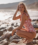 The Ruffle Seaway Square Neck One-Piece - Sunflower and Yew & Aril in Watermelon
