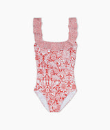 The Ruffle Seaway Square Neck One-Piece - Sunflower and Yew & Aril in Watermelon