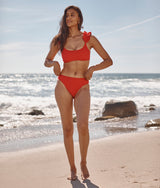 The RippleRib Ruffle Bikini Top - Lava