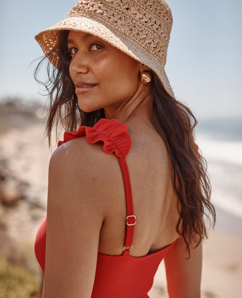 The RippleRib Ruffle One-Piece - Lava