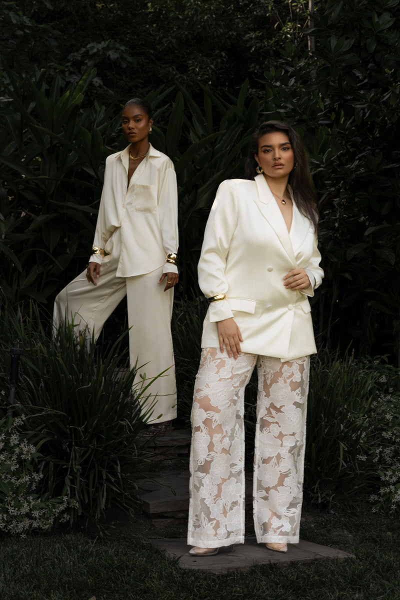 Ivory Organza Floral Pant