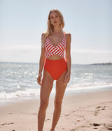The Sea Breeze Cutout One-Piece - Mixed Stripe in Grapefruit & White Sand