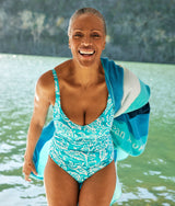 The Seascape Sweetheart One Piece - Batik in Seafoam & Harbor