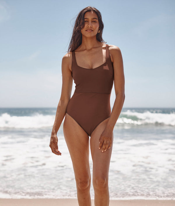 The Long Torso Seascape Sweetheart One Piece - Mocha