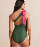 The Bow-Shoulder Ruched Sidestroke - Olive & Spritz