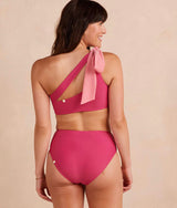 The Bow-Shoulder Ruched Sidestroke Bikini Top - Spritz & Carnation