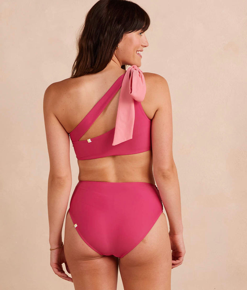 The Bow-Shoulder Ruched Sidestroke Bikini Top - Spritz & Carnation