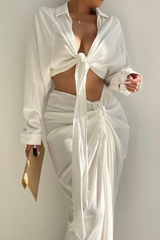 White Noelia Linen Slit Skirt