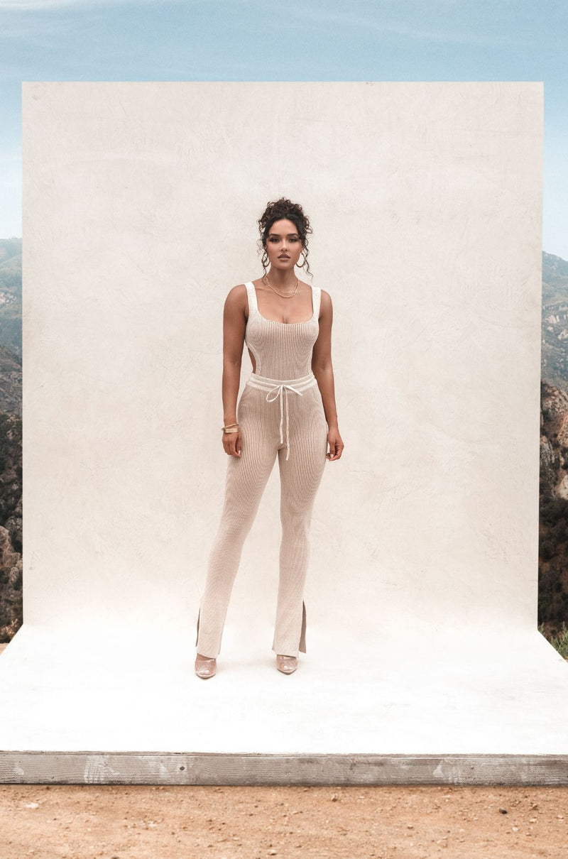 Taupe/White Faya Ribbed Pants