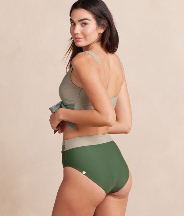 The Wrap High Leg High Rise Bikini Bottom - Olive & Palm & Pebble