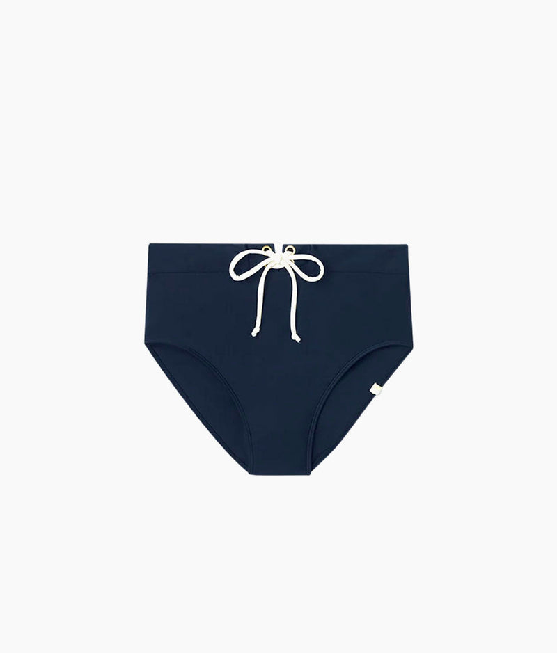 The Lace-Up High Leg High Rise Bikini Bottom - Deep Sea