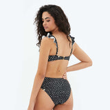The Ruffle High Leg High Rise Bikini Bottom - On The Dot