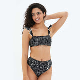 The Ruffle High Leg High Rise Bikini Bottom - On The Dot