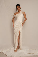 Natural Noelia Linen Slit Skirt