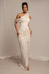 Natural Noelia Linen Slit Skirt